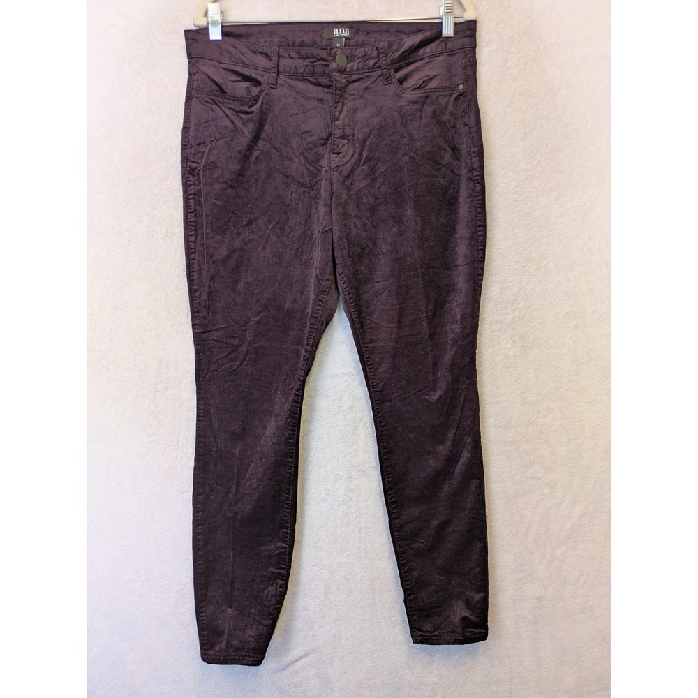 a.n.a Skinny Pants Women's 14 Purple Corduroy Mid Rise Stretch Plum Velvet Soft